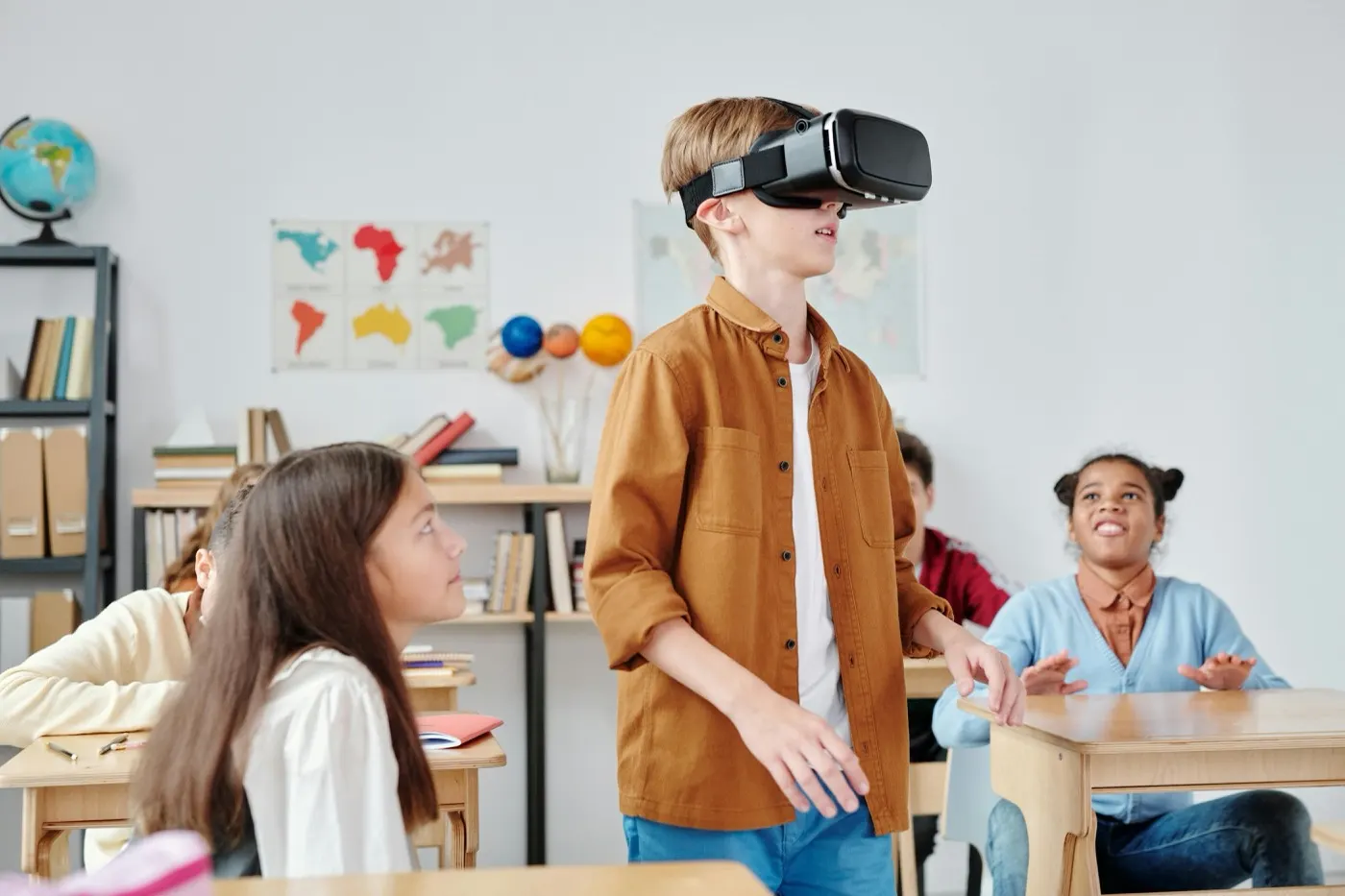 Student exploring virtual reality learning