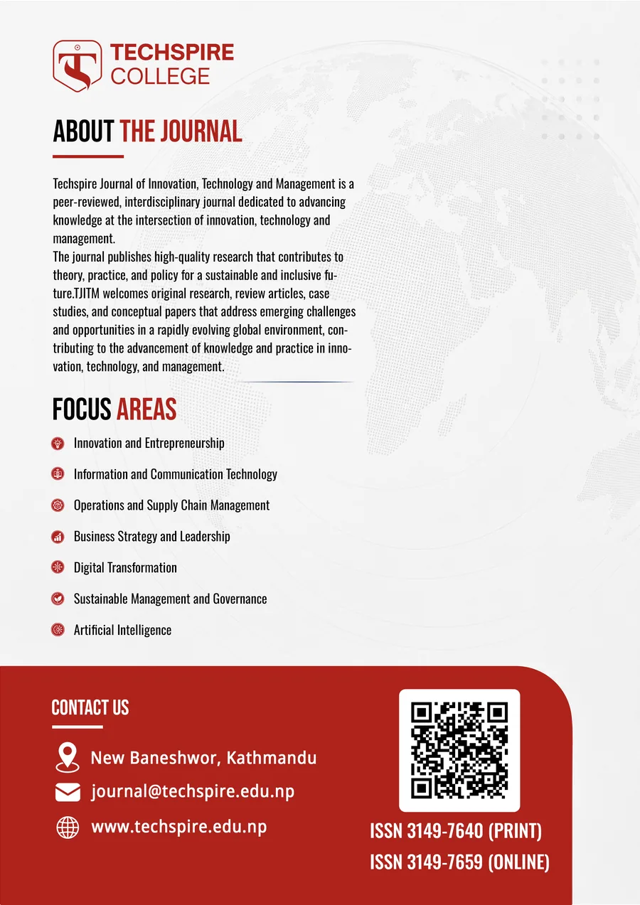Back cover: about the journal, focus areas, and contact details for the Research Management Cell, Techspire College
